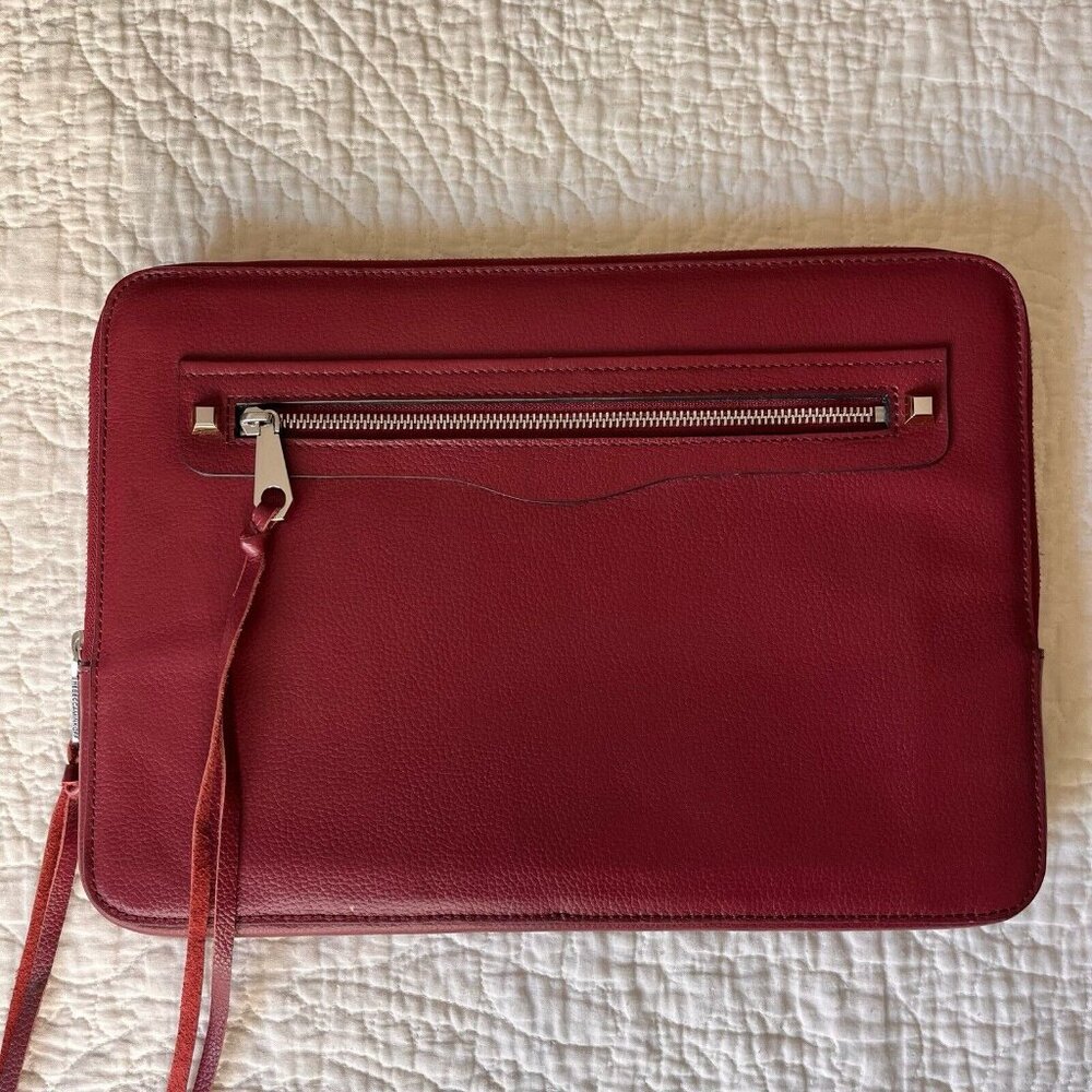 Rebecca Minkoff Lined Red Leather 13" Laptop Bag Sleeve Case Moto Zip